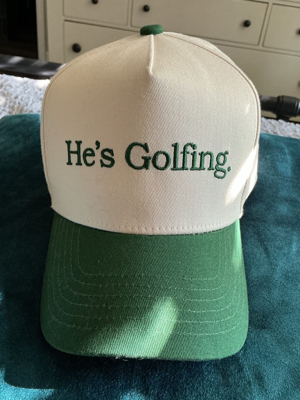 Kenz Kustomz “He’s Golfing.” Green & Cream Embroidered Snapback Hat